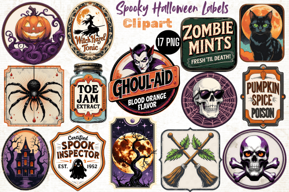 Download Retro Spooky Halloween Labels, Printable - Premium Resources